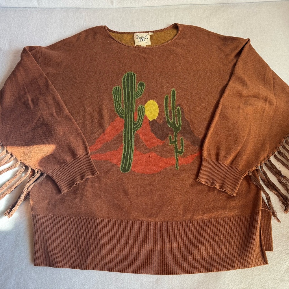 Brown Cactus Sweater with Fringe